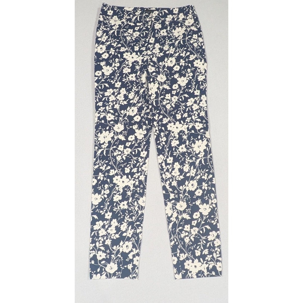Talbots Chatham Ankle Pant Women 2 Navy Blue Floral Excellent Slim Leg Side Zip